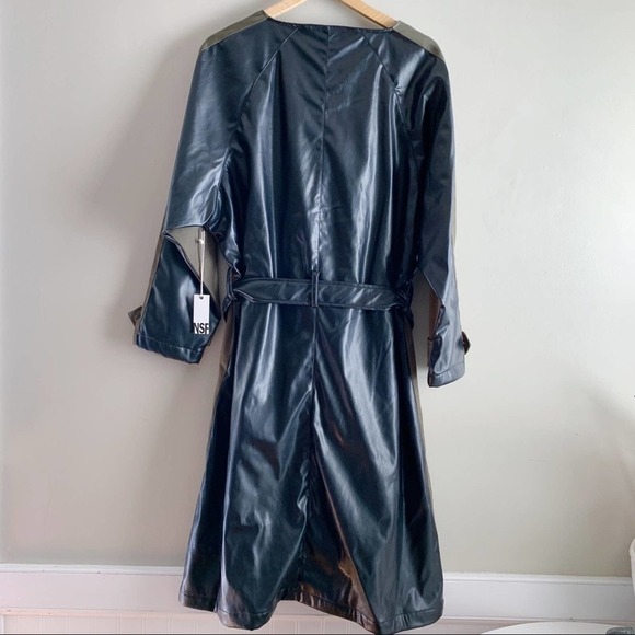NWT NSF Gladys Contrast Belted Trench Coat Faux Leather Back in Olive Green Sz 2 - Picture 8 of 14